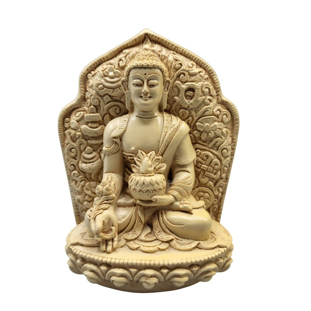 Auspicious Medicine Buddha Healing Figurine 4" Resin Decor Meditation Statue